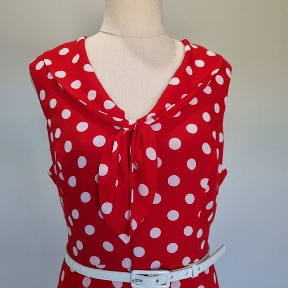 Review Dolce Vita Red & White Polka Dot Fit & Flare Dress with Belt Size 14 - Picture 6 of 10